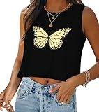 Crop Tops for Women Tank Summer Casual Sleeveless Loose Fit Basic Shirts, Black Butterfly, 2XL