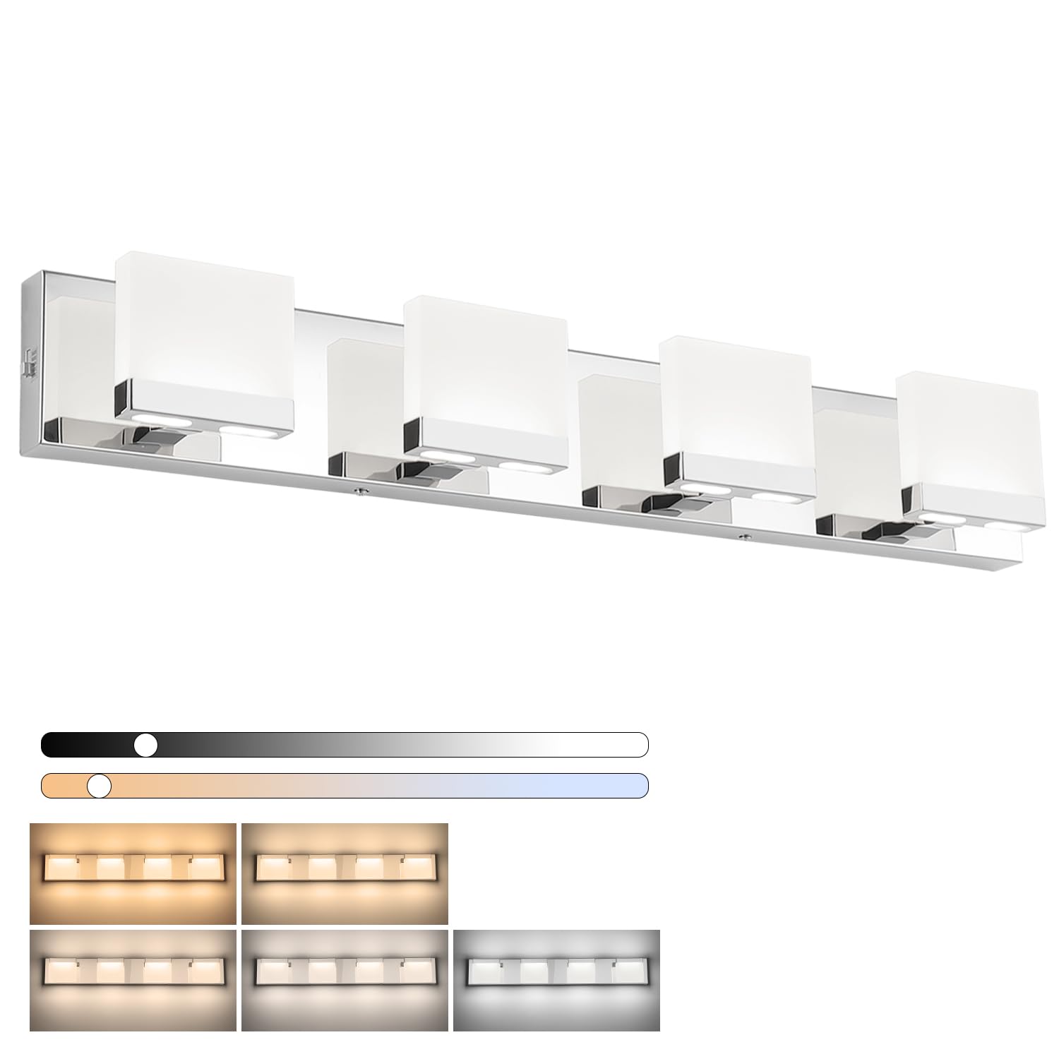SineRise LED Modern Bathroom Vanity Light Fixtures (4-Light, 30-Inch, 5CCT), Chrome Modern Acrylic Bathroom Wall Lighting Fixtures Over Mirror (3000K/3500K/4000K/5000K/6000K)