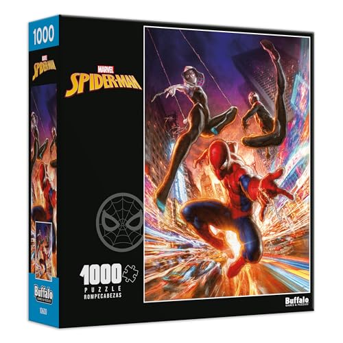 Rompecabezas Buffalo Games Marvel, 'Web Swinging Into the Night', 1000 piezas | Poster de referencia grande, escena de acción de Spider-Man, fabricado en EE.UU., para adultos, noche de juegos, concentración y relajación miniatura 1