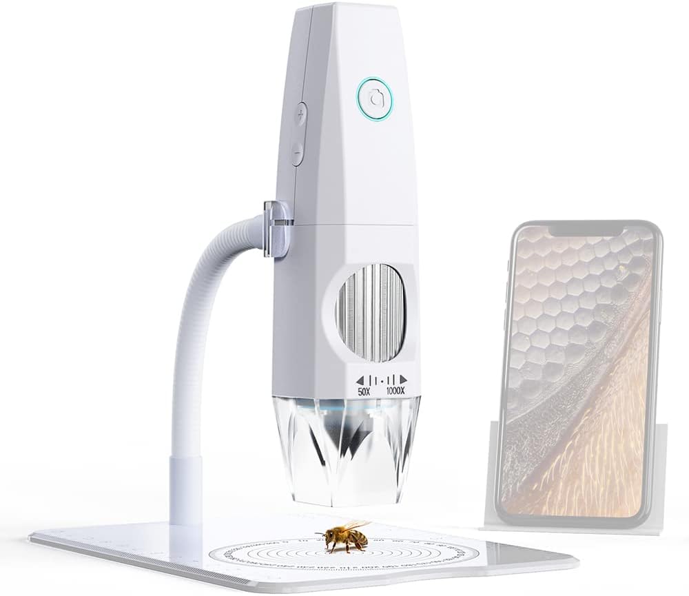 Electron Microscope, 2MP 1080P WiFi Electron Microscope USB Mobilephone Computers Connecting Microscope Photo Video Taking Portable Electron Microscope with 8 LED Lights Bendable Stand