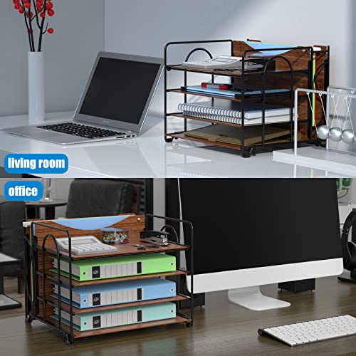Aimeaihe Desk File Organizer, 4-Tier Desk Organizers Wood With 5 A4 File Folders, Letter Size Office Organizers For Desk, Letter Paper Tray Organizer For Office, School, Home, Black #TOP3