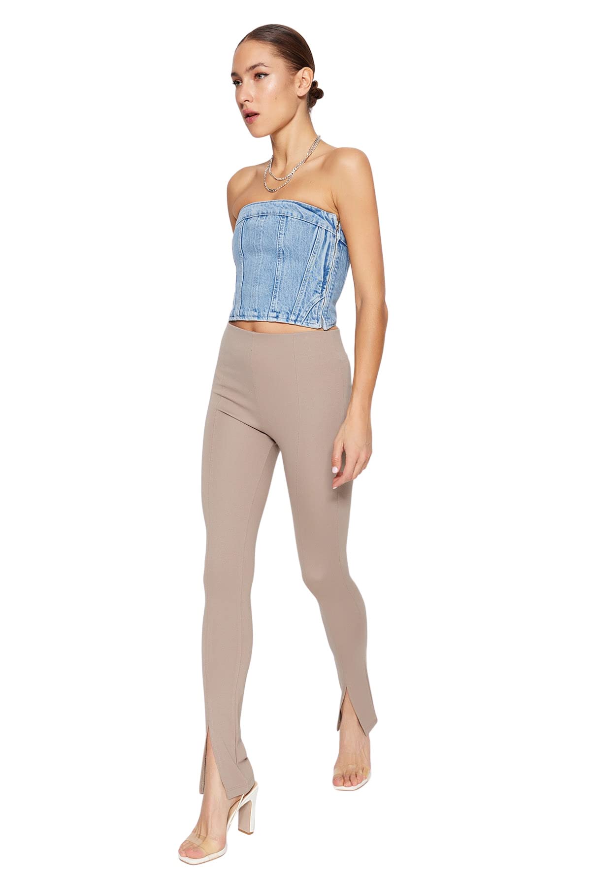 Trendyol Damen Nerz Normal Waist Skinny Pants Pants Alltäglich, S