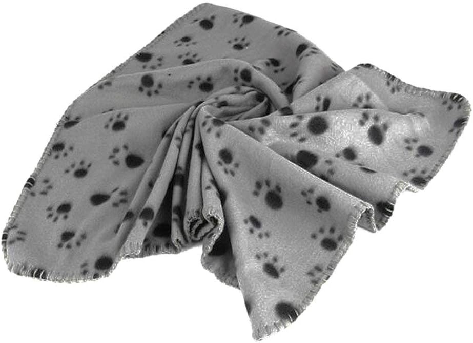 Warm Fleece Blanket Pet Dog Paw Print Pattern Soft Bed Mat (Grey)