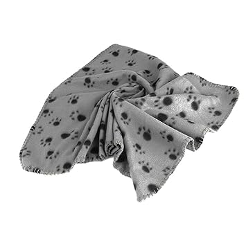 FDSHIP Warm Fleece Blanket Pet Dog Paw Print Pattern Soft Bed Mat (Grey)