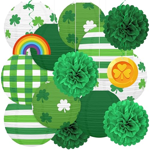 15Pcs St Patricks Day Paper Lanterns Party Decorations - Green