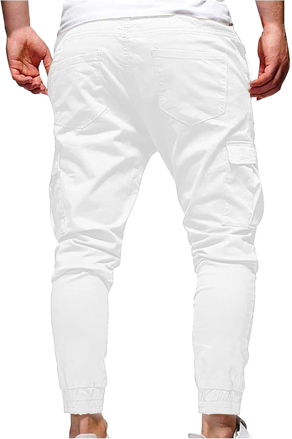 WENKOMG1 Men's Cargo Pants, Elastic Waist Drawstring Outdoor Hiking Track Sweatpants Joggers with Pockets, M-4XL