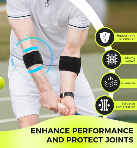 HiRui Tennis Elbow Brace for Forearm Tension Relief, Elbow Support Arm Straps Compression Pad for Men Women, Pressure Bands for Tendonitis Strains Weightlifting Golfer Baseball (Black-1 Pack)