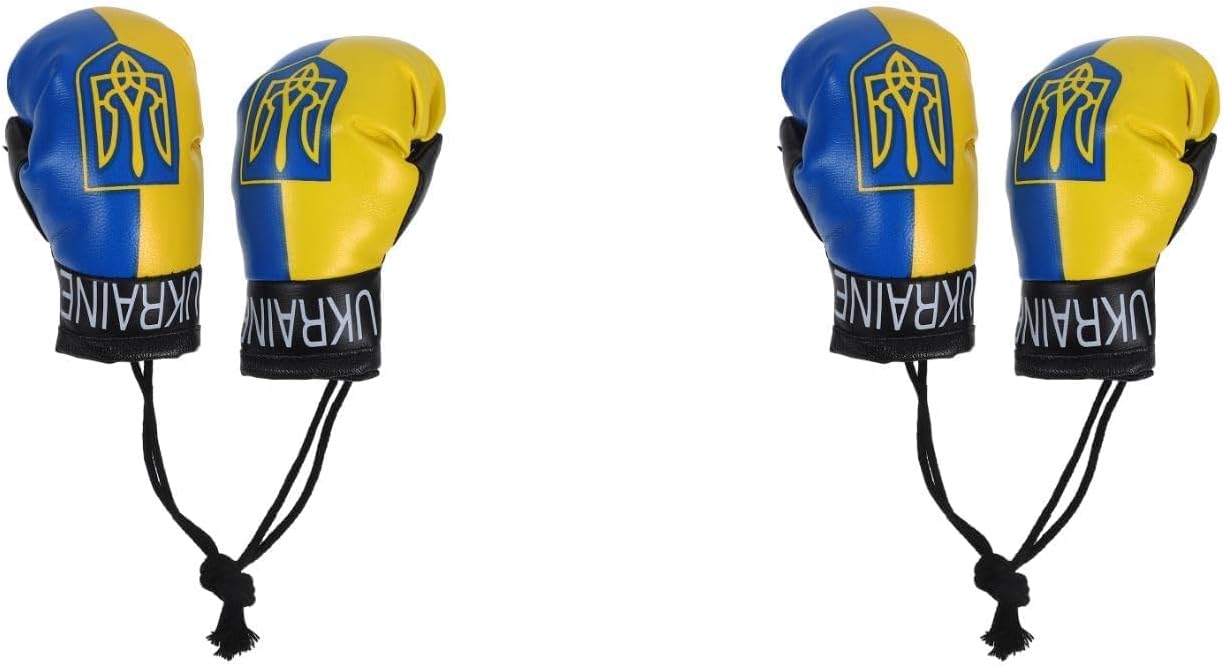 LOGOFUN 2 Pairs of Mini Boxing Gloves Hanging Decorations Miniature Punching Gloves Ukraine Flag Pattern Mini Glove Pendant for Car Mirror Decorations - 3.93X2.55X1.97in