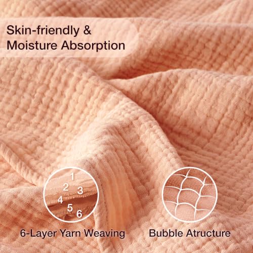 Image of 100% Cotton Muslin Blanket Queen 90 inch x 90 inch, 6 Layers Breathable and Lightweight Cotton Throw Blankets for Bed, Soft Cooling Summer Gauze Blanket for Adults All Season, Dusty Rose‌