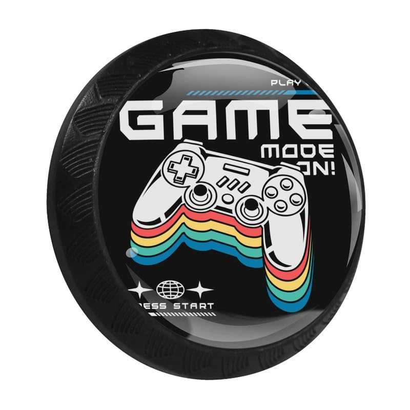 LORVIES 4 Pack 1.37" Game Decorative Cabinet Knobs, ABS Cabochon Glass Round Black, Drawer Dresser Door Handles Pulls for Home Kitchen Bedroom (White