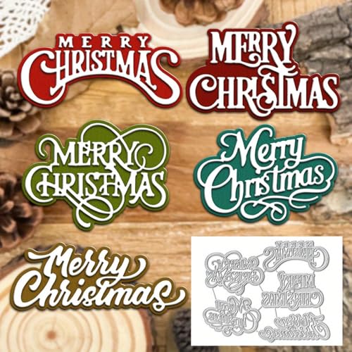 Lapoo Words Cutting Die for Scrapbooking - Durable Cut Stencils for DIY Scrapbook Photo Album Decorative Paper Card Card Making Supplies Party Wedding Decorations (Merry Christmas 5.4 x 4.3 in)