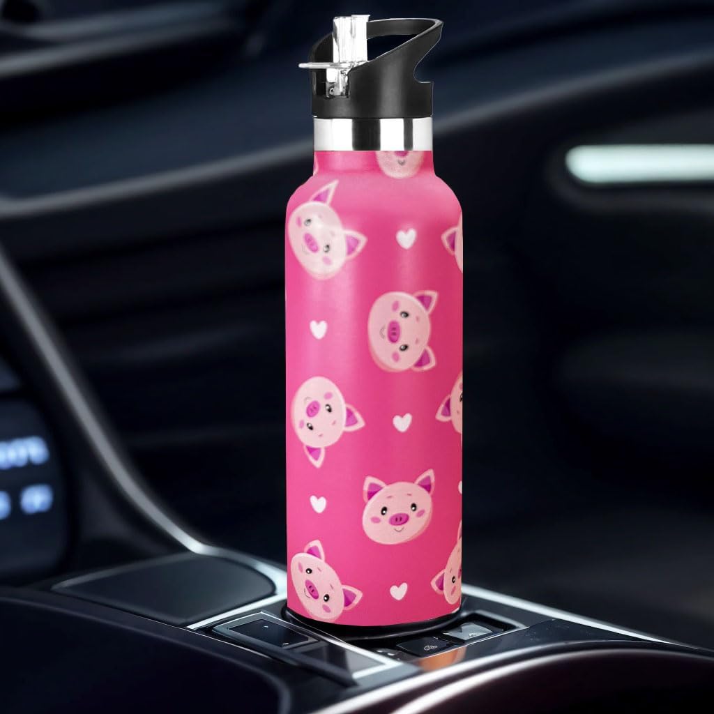 Pig Water Bottle Kids Travel Mugs with Straw Insulated Stainless Steel Travel Mugs Tumbler for Sport Gym Outdoor 20oz - Image 4