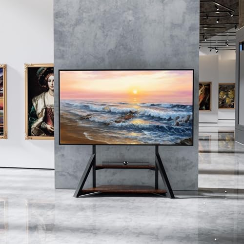 unho Mobile Floor TV Stand with Wheels and Wooden Shelves for 65 to 100 Inch TVs, Holds up to 100kg Max VESA 800x600mm Height Adjustable Heavy Duty Black - Image 7