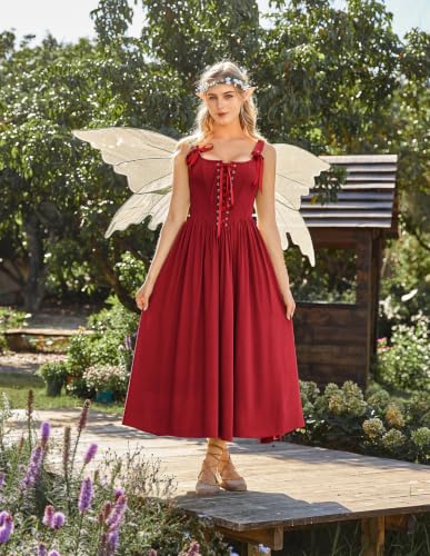 Corset Dress for Women Maxi Cocktail Renaissance Costume Dark Red L - image 6