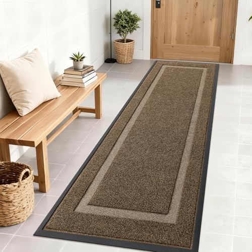 OLANLY Front Door Mat Indoor Outdoor Entrance, Waterproof All-Season, All-Weather Doormat, Sturdy Natural Rubber, Fade Resistant, Low Profile, Easy Clean Patio Porch Entryway Mat, 71x24, Brown