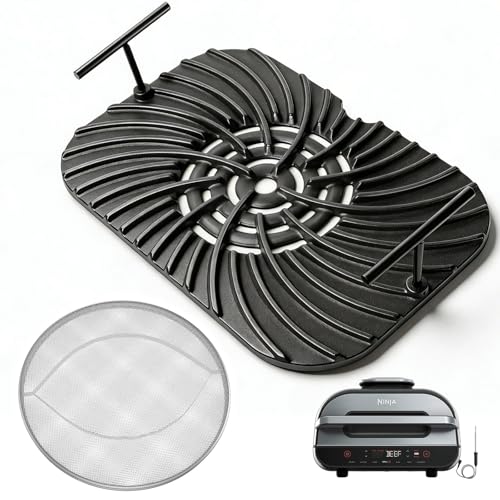 Grill Grate & Splatter Shield for Ninja Foodi FG551 DG551 Grill Accessories, Cast Iron Griddle Plate & Stainless Steel Splatter Screen for Ninja Foodi Smart XL 6-in-1 Grill Replacement Parts Non-stick