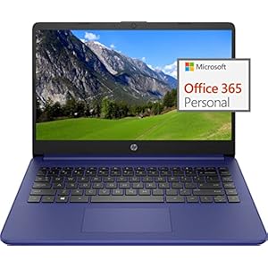 HP est 14” Ultral Light Laptop for Students and Business, Intel Quad-Core N4120, 16GB RAM, 192GB Storage(64GB eMMC+128GB Micro SD), 1 Year Office 365, Webcam, HDMI, WiFi, USB-A&C, Win 11 Indigo Blue