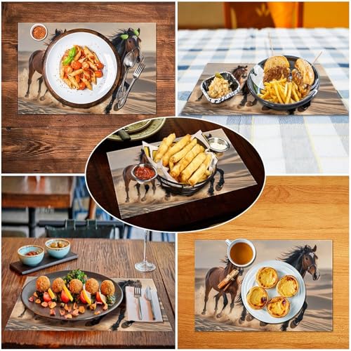 Set de table vinyle tissé chevaux pour une salle à manger nature
