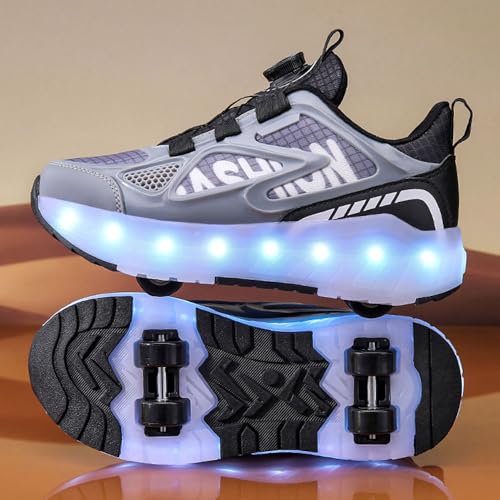 Kids Roller Shoes Boy Girl Sneakers, Outdoor Sport Shoes Sneakers with 4 Wheels Unisex Skateboarding Shoes Retractable Skating Shoes for Birthday Children's Gift2