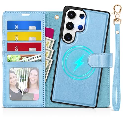 Protection Galaxy S25 Ultra étui portefeuille cuir bleu contre les chocs