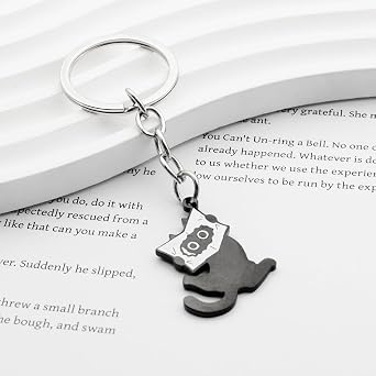 Cat Lover Gifts for Women Men, Cute Black Cat Keychain, Funny Mom Halloween Gifts Christmas Stocking Stuffers