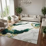 Marble Swirl Modern Abstract Emerald Green Grey Gold Area Rug for Living Room Bedroom Ultra Soft Wool Carpet Under Dining Table Lux Aesthetic Home Office Carpets 5x7