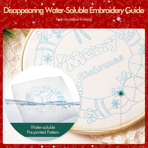 Image of wtisan Christmas Embroidery Kit, Cross Stitch Kits for Beginners, Needlepoint with All Tools & Instructions, Stamped Hand Embroidery Starter Kit for Holiday Crafts & Xmas Home Decor, W10