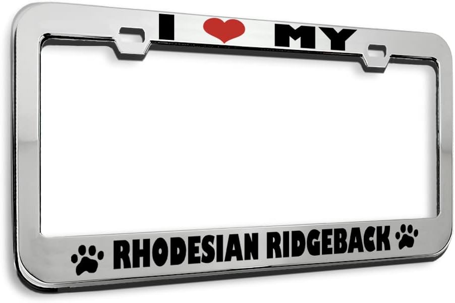 Metal License Plate Frame Rhodesian Ridgeback Paw Love Heart Pet Dog Metal Tag Holder Car Accessories Stainless Steel 2 Holes 1 Frame