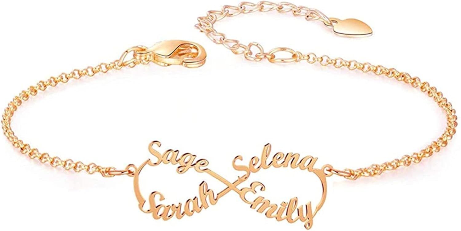 Personalized Bracelet for Womens Simulated Birthstones Engraved 1-4 Names Customized Anklet Exquisite Unique Initial Name Bracelet or Anklet to Her Birthday Anniversary Valentine's Day Gifts