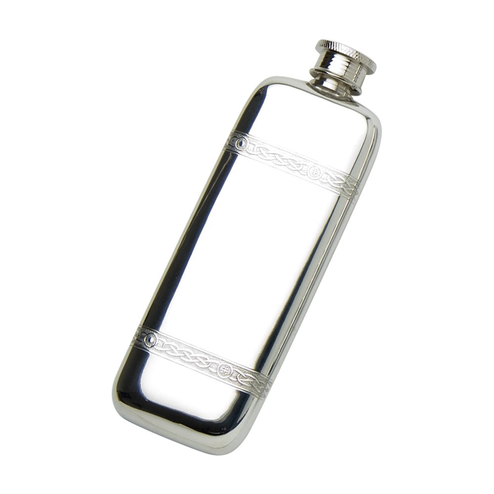 Edwin Blyde & Co Plain Boot Design with Traditional Celtic Wire and Soft Corner Shape Spirit Flask, Pewter, 3 oz