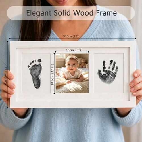 PewinGo Baby Handprint and Footprint Kit, Clean Touch Ink Pad, Skin-Safe Non-Toxic Mess-Free, Newborn 0-6 Months Memory Keepsake Frame,Nursery Decor & Baby Gift - 3