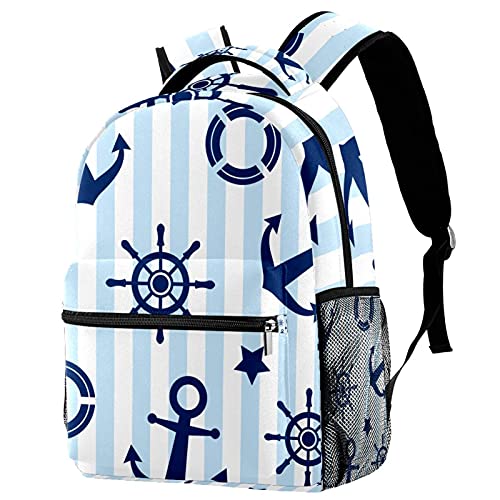 Sac à dos de voyage scolaire motif ancre de l'océan et boussole à rayures mixtes
