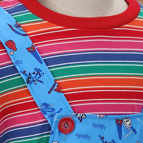 Disfraz infantil Chucky azul con overol floral y camiseta a rayas miniatura 7