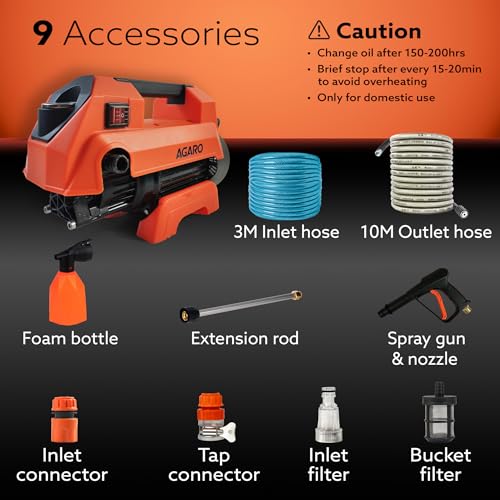 Image of AGARO Icon High Pressure Washer, Car Washer, 1800 Watts Motor, 125 Bars, 6.5L /Min Flow Rate, 8 Meters Outlet Hose, Portable, Car, Bike and Home Cleaning Purpose, Red