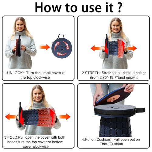 ALEVMOOM Upgraded Espesado Taburete Plegable Plegable Taburete Telescópico Con Cojín, Taburete Plegable Retráctil Para Pesca Camping Al Aire Libre Altura 50CM Carga Max 1000 Lb - imagen 4