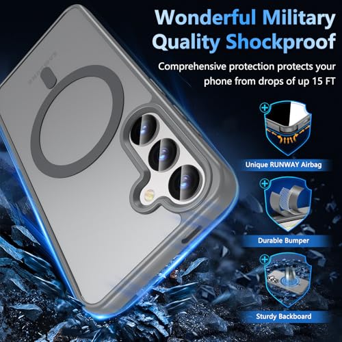 Image of OWKEY for Galaxy S24|S25 Case 6.2'',Magnetic Samsung Galaxy S24 /S25 Case for Magsafe with Tempered Glass Screen Protector, [Shockproof Military] Translucent Back Slim Bumper Cover S24 S25 Case, Gray