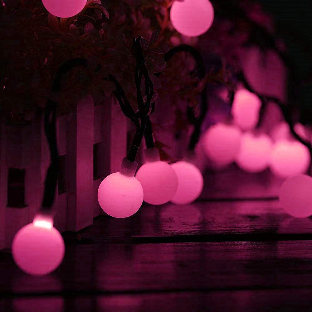 Solarne lampki świetlne, 100 kulek LED, 17 m, łańcuch świetlny solarny, mini kulka, dekoracyjne światła, 8 trybów, wodoodporne, świąteczne łańcuchy z ziemi, do wewnątrz, na zewnątrz, do ogrodu, na patio, Boże Narodzenie, różowe