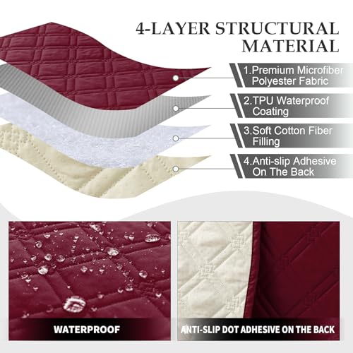 Image of Genina L Shape Couch Cover, Sectional Couch Chaise Covers, Waterproof Washable Sofa Covers for Right L Shape Chaise Lounge, Anti-Slip Sofa Slipcovers for Dogs Cats Pet Friendly (Burgundy)