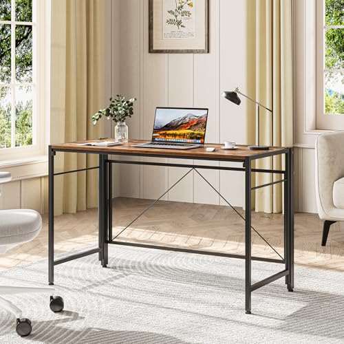 Dripex Folding Desk 110 x 50cm Writing Computer Desk Foldable Table Space Saving Home Office Desk Easy Assembly, Rustic Brown