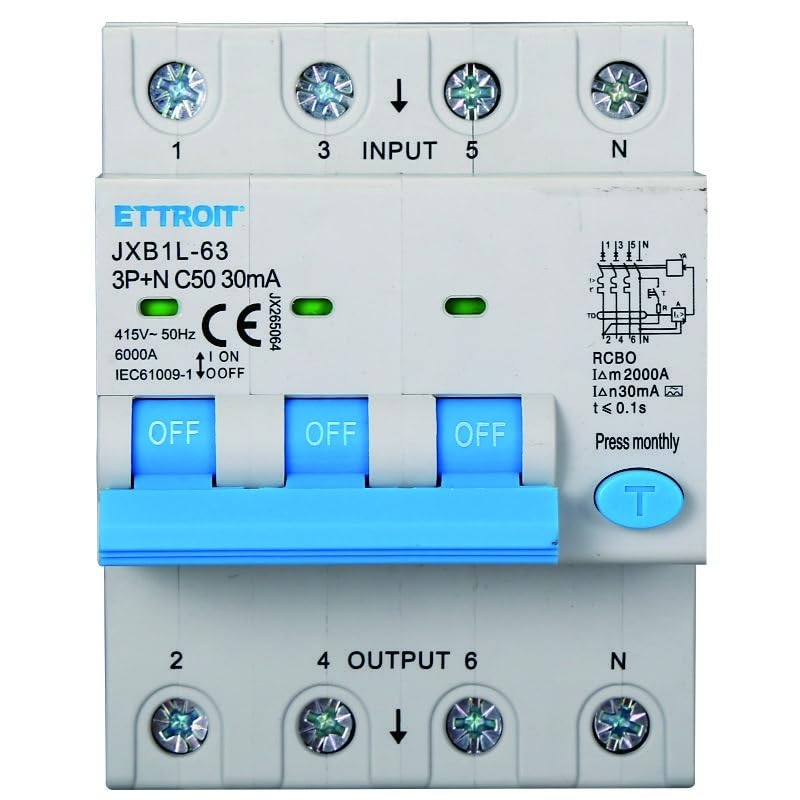 Interruttore Magnetotermico Differenziale 3P+N 50A 30mA 380V-6KA CLASSE A 30mA per Guida DIN - 4 Moduli DIN - Protezione Circuiti e Sicurezza Impianti