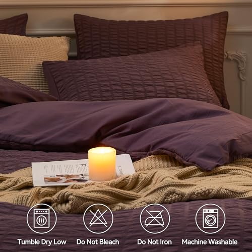 Image of JELLYMONI Seersucker Duvet Cover Set King, 3pcs Purple Polyester | In Spacious Master, Couples & Pets, Crinkled Texture, Oeko-Tex Certified, 8 Corner Ties & Hidden Zipper