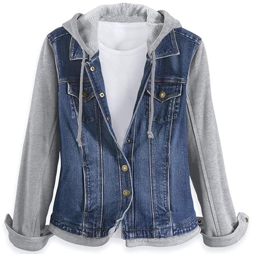 SAGEFINDS Fleece and Denim Jacket for Women | Long Sleeve | Hood with Drawstring