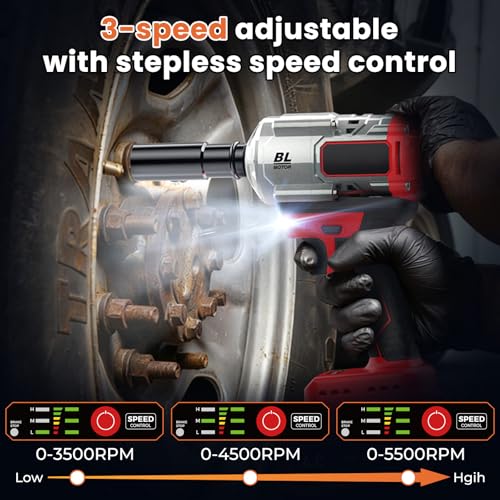 Image of XIAZIR 1200 N.m 3-in-1 Battery Impact Wrench /Impact Driver - High Torque 1 /2 inch with Brushless Motor, 2x 4.0Ah Batteries, Sockets, Bits and Bits