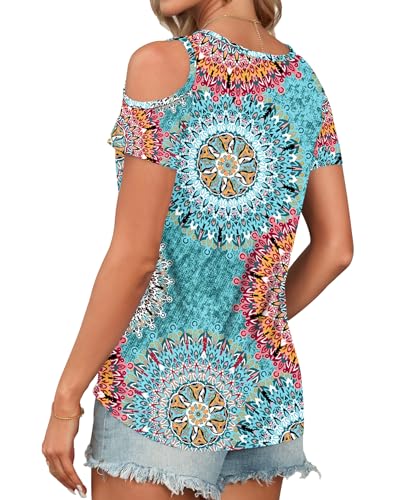 AUSELILY Womens Summer T Shirts Casual Ladies V Neck Tops Short Sleeve Cold Shoulder Loose Fit Blouse 2025 Trendy Clothing3