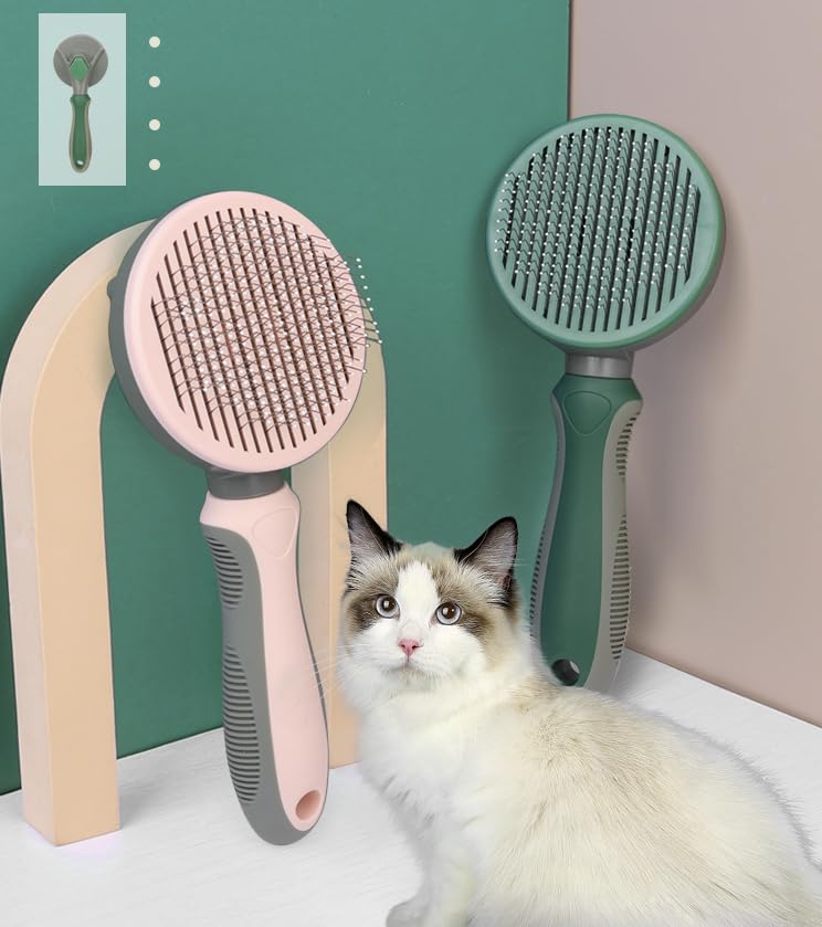Pet Grooming Tool Needle Brush, Self Cleaning Slicker Brushes for Pet Grooming, Remove Undercoat, Proven Grooming Tools for Dogs Cats and Other Animals (Curved Needle - Purple)