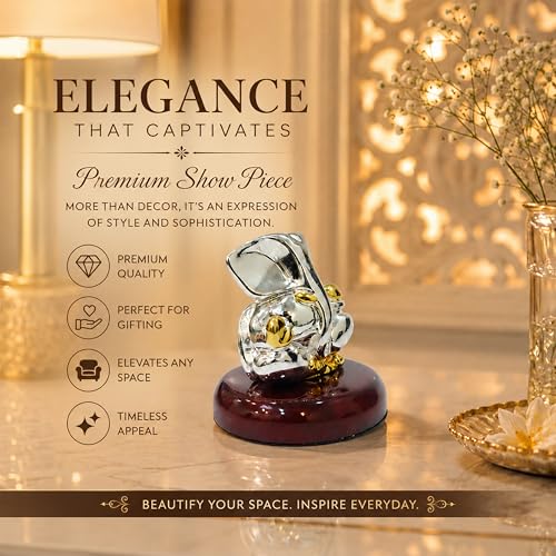 Image of Rousrie 24K Gold and 999 Pure Silver Plated Ganesha Idol, Two-Tone, 2 Inch, for Pooja Room and Mandir, Vastu Home Decor