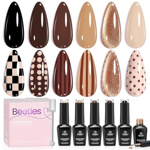 Beetles Brown Gel Nail Polish Set, 6 Colors Fall Nude Beige Black
