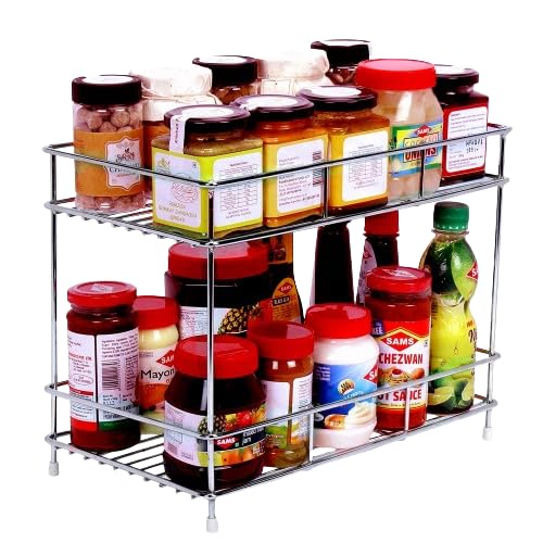 GARUN HOME Stainless Steel 2 Layer Countertop Kitchen Spice Rack | Modular Kitchen Storage Rack| Kitchen Organizer Multipurpose Storage Shelf/Rack, Silver, Step Shelf(Silver-Chrome) (B0D9DG3YPL) Amazon Price History, Amazon Price Tracker