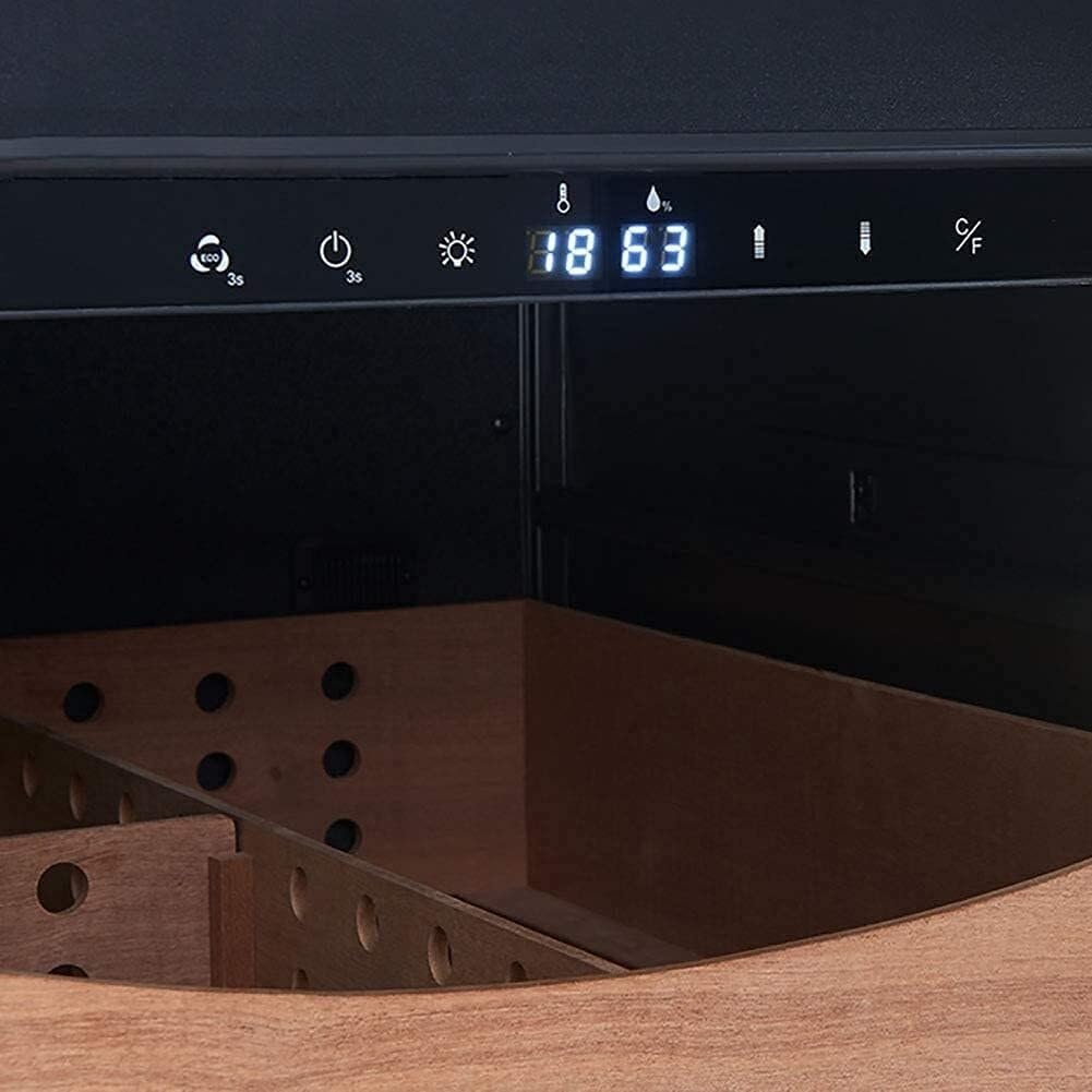 Thermoelectric Cigar Cooler & Wine Cabinet, Black Stainless Steel Frame, LCD Display, Humidity Control, Freestanding Refrigerator for Cigars & Wine Storage