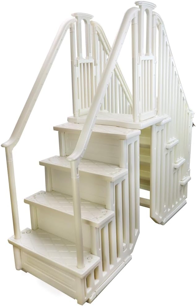 Aqua Select Anti-Slip Pool Steps Entrance System with Gate | Pearl White | for Above Ground Swimming Pools | Safety Stairs Capacity Up to 400 lbs